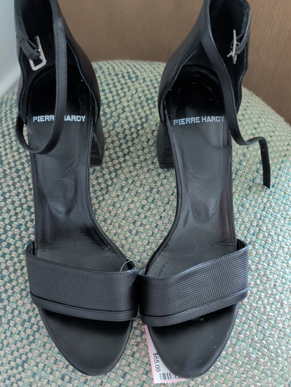 Pierre Hardy Black Leather Ankle-Strap Block Heels